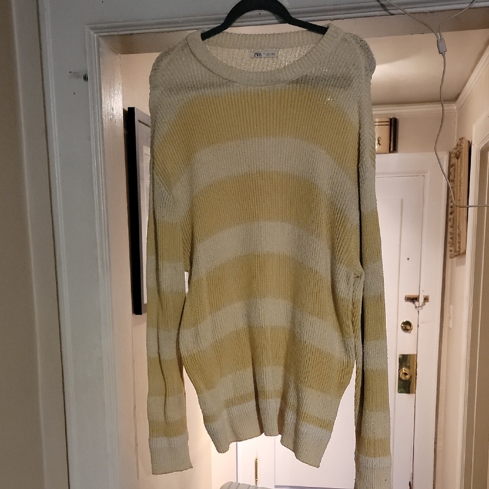 Zara Crewneck Sweater in Yellow and Cream Stripes